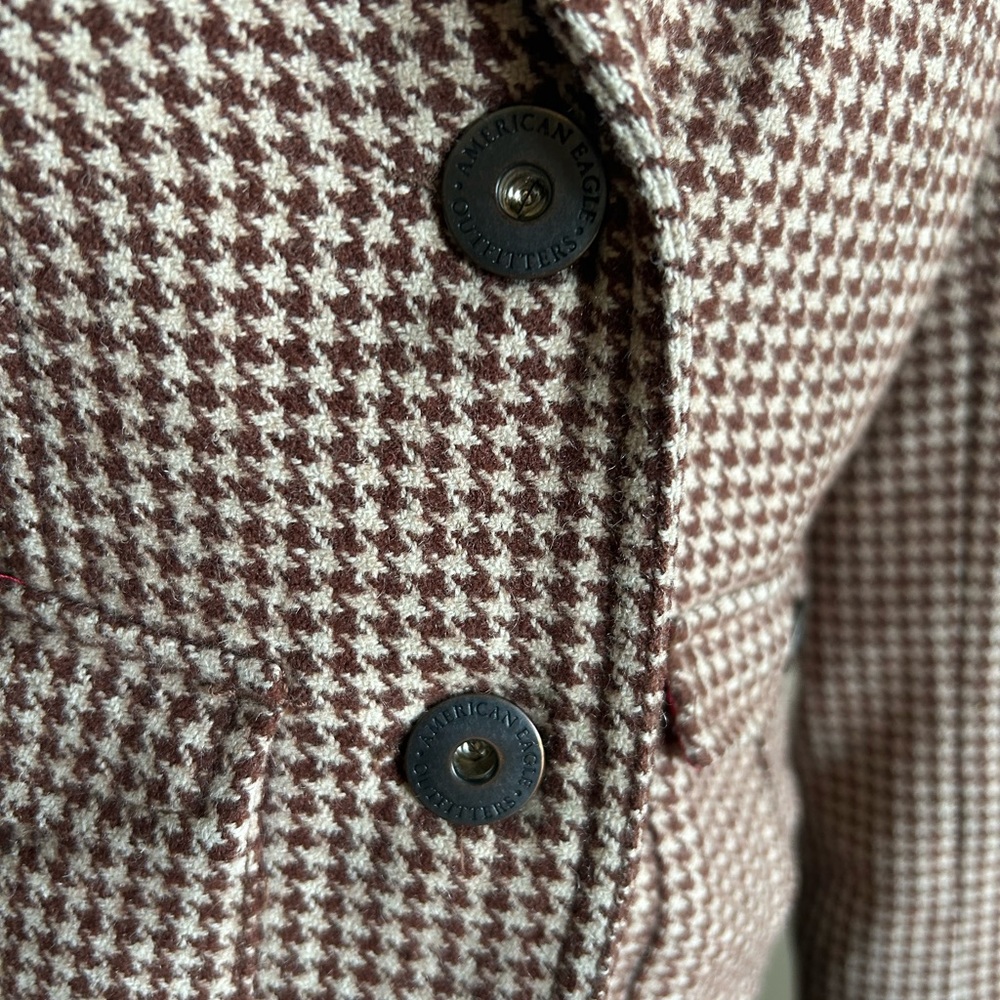American Eagles Vintage 90s Brown Houndstooth Wool Blazer - Picture 9 of 12